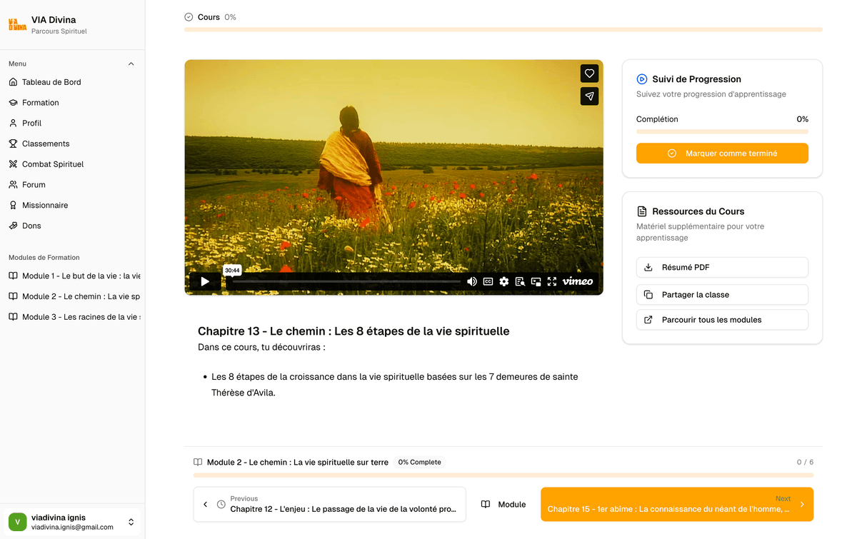 Capture d'écran de la formation Via Divina
